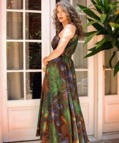 Laura Byrnes Design Shop All In-Stock Items By Size Final Sale - Maybelle Maxi Dress In Venus Fly(ing Monkey) Trap Print | Laura Byrnes