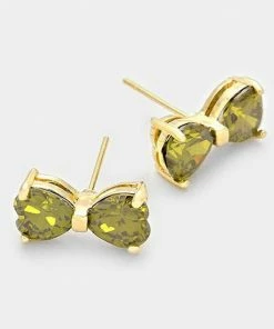 Wona Trading Crystal Bow Earrings In Olive
