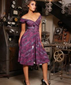 LBHM Final Sale - Natalie Dress In Purple Victorian Bats Print | Laura Byrnes & Hope Morrison Shop All In-Stock Items By Size
