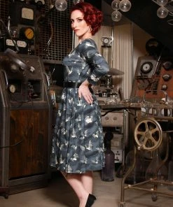 LBHM Shop All In-Stock Items By Size OYS - S - Final Sale - Hannah Scoop Neck Swing Dress In Victorian Bats Print | Laura Byrnes & Hope Morrison