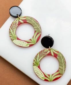 LA3Accesories What's New, Pussycat? Tiki Palm Earrings In Red