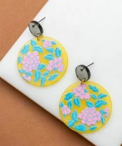 LA3Accesories The Art Of Nouveau Floral Earrings In Yellow