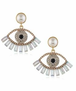 Ole - FashionGo What's New, Pussycat? That Gleam In Your Eye Pearl & Rhinestone Evil Eye Earrings