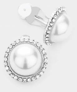 Wona Trading She's A Lady Pearl Clip On Earrings In Silver