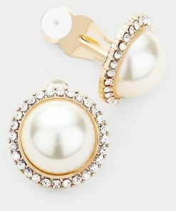 Wona Trading She's A Lady Pearl Clip On Earrings In Gold