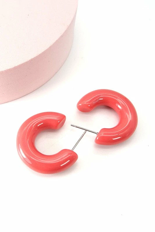 Wall To Wall What's New, Pussycat? Perfect Pair Resin Hoops In Coral 4 Wall To Wall What's New, Pussycat? Perfect Pair Resin Hoops In Coral