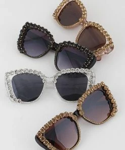 H&D Accessories What's New, Pussycat? Julia Jeweled Sunglasses In Silver And White