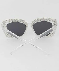 H&D Accessories What's New, Pussycat? Julia Jeweled Sunglasses In Silver And White