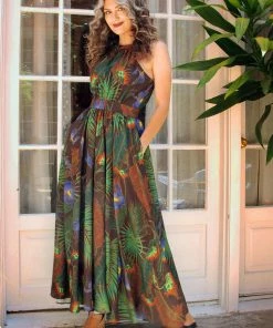 Laura Byrnes Design Shop All In-Stock Items By Size Final Sale - Maybelle Maxi Dress In Venus Fly(ing Monkey) Trap Print | Laura Byrnes
