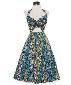 Final Sale - Renee Vintage Inspired Swing Dress In Yellow And Blue Hawaiian Sateen | Pinup Couture
