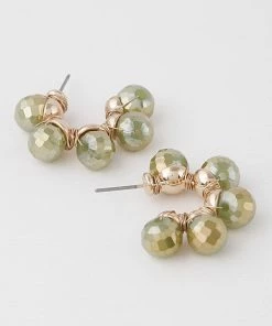 H&D Accessories Ball Drop Beaded Hoop Earrings In Glimmer Green