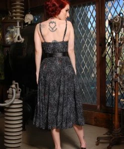 Shop All In-Stock Items By Size Final Sale - Amalie Ballerina Swing Dress In Black Widow Spiderweb | Pinup Couture