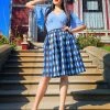 Bella Vintage Gathered Swing Skirt In Blue House Harlequin | Pinup Couture What's New, Pussycat?