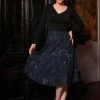 Laura Byrnes Design Shop All In-Stock Items By Size Final Sale - Viva 40s Tulip Skirt In Blue & Silver Witchy Toile Print | Laura Byrnes