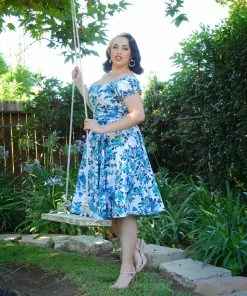 Pinupgirlclothing.com OYS Final Sale - Vintage Gathered Circle Skirt In Blue Floral | Pinup Couture Shop All In-Stock Items By Size