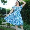Pinupgirlclothing.com OYS Final Sale - Vintage Gathered Circle Skirt In Blue Floral | Pinup Couture