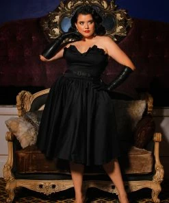 Shop All In-Stock Items By Size Final Sale - Bela Bustier Dress In Black Cotton Sateen | Pinup Couture