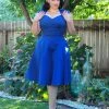 Pinupgirlclothing.com Shop All In-Stock Items By Size Final Sale - Vintage Style Pinup Heidi A-Line Dress In Solid Blue | Pinup Couture