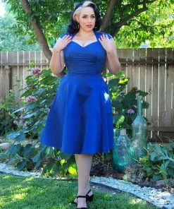 Pinupgirlclothing.com Shop All In-Stock Items By Size Final Sale - Vintage Style Pinup Heidi A-Line Dress In Solid Blue | Pinup Couture