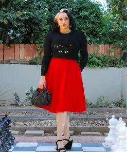 Pinupgirlclothing.com Doris Vintage Swing Skirt With Pockets In Red | Pinup Couture