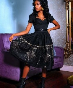 LBHM Shop All In-Stock Items By Size Final Sale - The Grace Vintage Cocktail Dress In Black & Gold Deco Spiderweb Print | Laura Byrnes & Hope Morrison 10 LBHM Shop All In-Stock Items By Size Final Sale - The Grace Vintage Cocktail Dress In Black & Gold Deco Spiderweb Print | Laura Byrnes & Hope Morrison