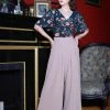 Final Sale - Dietrich Vintage Wide Leg Palazzo Pants In Beige Crepe | Laura Byrnes Design