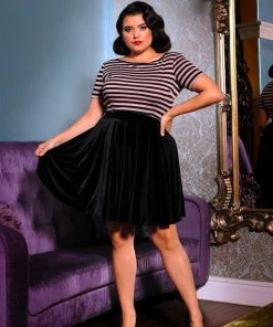 Final Sale - Ashlee 60's Striped Crop Top In Black And Mocha Stripe | Deadly Dames