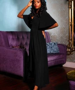 Shop All In-Stock Items By Size Final Sale - Katy Dress In Solid Black Cotton Knit | Pinup Couture