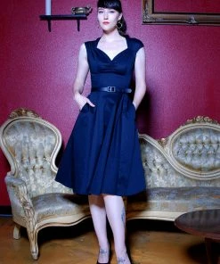Pinupgirlclothing.com Heidi Vintage A-Line Dress In Solid Black Cotton Sateen | Pinup Couture Shop All In-Stock Items By Size