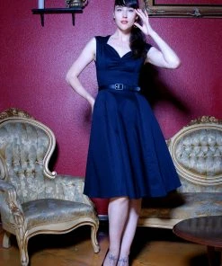 Pinupgirlclothing.com Heidi Vintage A-Line Dress In Solid Black Cotton Sateen | Pinup Couture Shop All In-Stock Items By Size