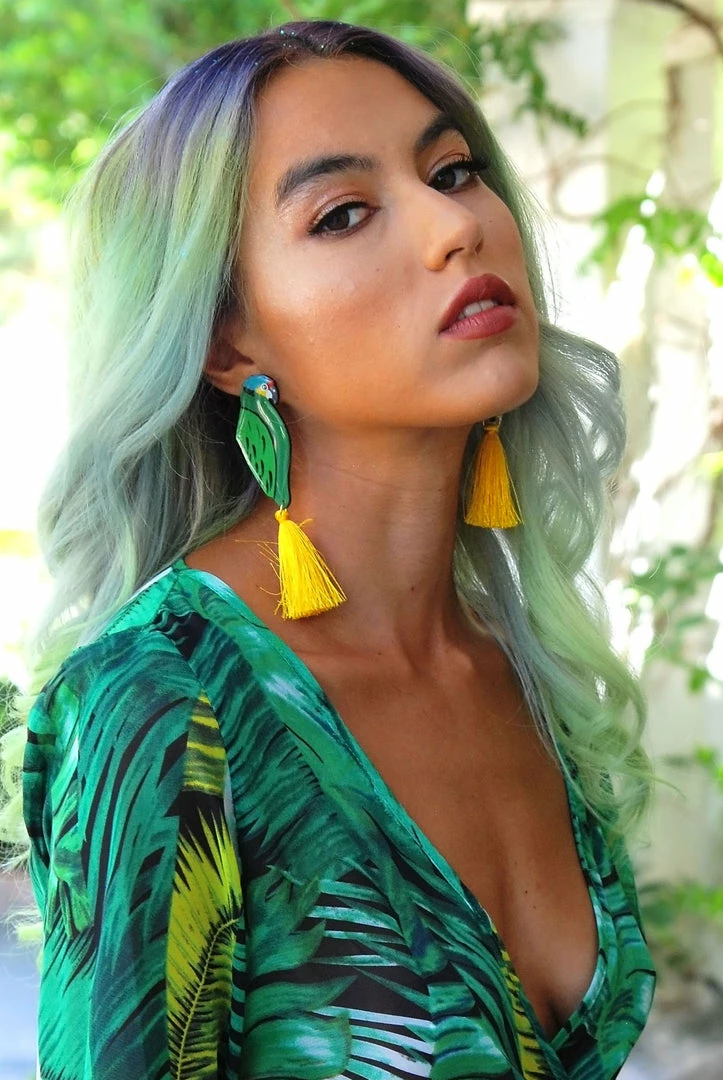 Nuez Moscada - Colombia What's New, Pussycat? Final Sale - Hand Made Tropical Parrot Earrings With Yellow Tassels 4 Nuez Moscada - Colombia What's New, Pussycat? Final Sale - Hand Made Tropical Parrot Earrings With Yellow Tassels