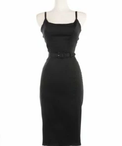 Shop All In-Stock Items By Size Final Sale - Jayne Wiggle Dress In Black Poly Crepe | Pinup Couture