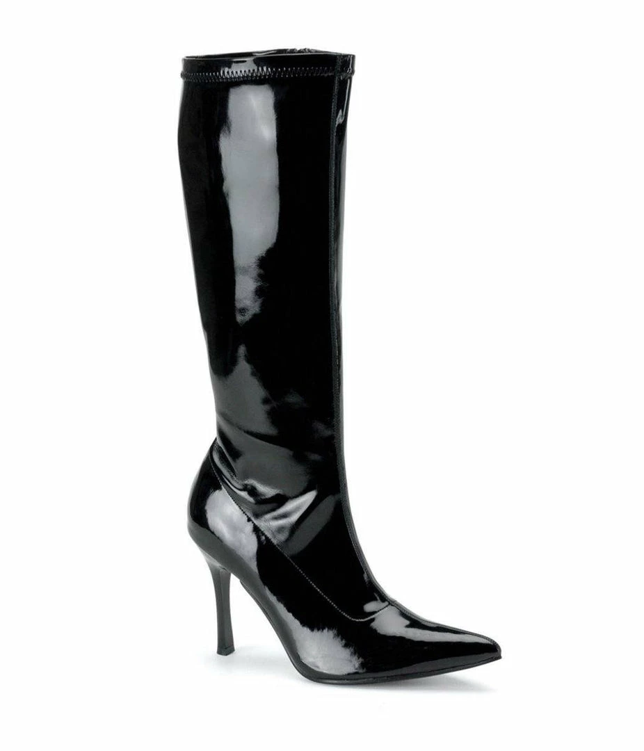 Pleaser I’m In Lust Knee High Stiletto Boots In Black Stretch Faux Patent Shop All In-Stock Items By Size 3 Pleaser I’m In Lust Knee High Stiletto Boots In Black Stretch Faux Patent Shop All In-Stock Items By Size
