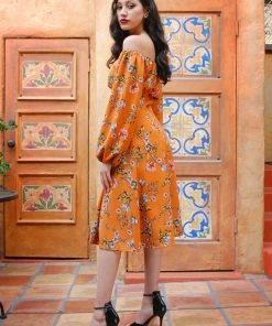 Pinupgirlclothing.com Shop All In-Stock Items By Size Final Sale - The Swann Dress In Mustard Floral Stretch Crepe | Pinup Couture