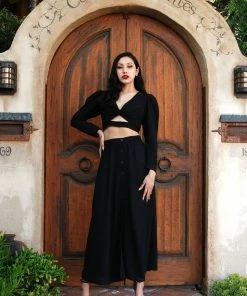 LB Selene Button Front Midi Skirt In Black Stretch Crepe | Laura Byrnes What's New, Pussycat? 15 LB Selene Button Front Midi Skirt In Black Stretch Crepe | Laura Byrnes What's New, Pussycat?