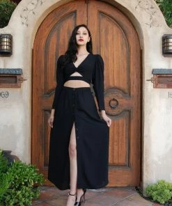 LB Luna 40's Vintage Crop Top In Solid Black Stretch Crepe | Laura Byrnes
