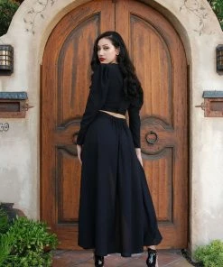 LB What's New, Pussycat? Luna 40's Vintage Crop Top In Solid Black Stretch Crepe | Laura Byrnes 12 LB What's New, Pussycat? Luna 40's Vintage Crop Top In Solid Black Stretch Crepe | Laura Byrnes