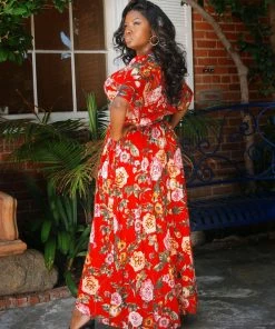 Final Sale - Katy 70s Maxi Dress In Red Floral Cotton Jersey Knit | Pinup Couture 11 Final Sale - Katy 70s Maxi Dress In Red Floral Cotton Jersey Knit | Pinup Couture