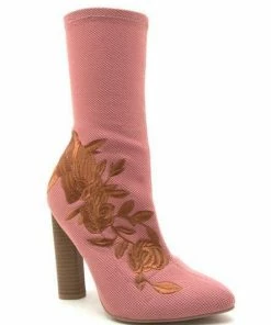Hot Issue Fashion - FashionGo Shop All In-Stock Items By Size Final Sale - Flora Embroidered High Heel Booties In Rose