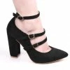 LUV Fashion Shoes - FashionGo Samantha 3 Strap Pump In Black Faux Suede