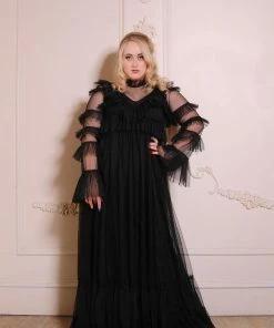 Rubber Ducky Shop All In-Stock Items By Size Final Sale - Gothic Glamour Marissa Edwardian Empire Waist Maxi Gown In Black