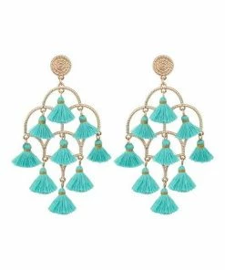 Ole - FashionGo What's New, Pussycat? Tassel Tuesday Chandelier Earrings In Aqua