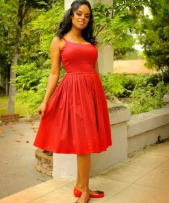 Final Sale - Vintage Sundress - Jenny Swing Dress In Solid Red | Pinup Couture