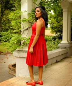 Final Sale - Vintage Sundress - Jenny Swing Dress In Solid Red | Pinup Couture