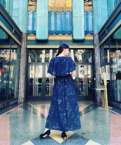 Laura Byrnes Design Final Sale - Ashley 70s Faux Wrap Maxi Dress With Cape Sleeves In Witchy Toile Print | Laura Byrnes