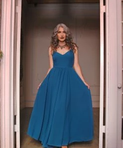 Shop All In-Stock Items By Size Final Sale - Amalie Ballerina Daytime Maxi Gown In Peacock | Pinup Couture