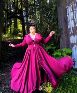 Laura Byrnes Design Clarice 40's Maxi Coat Dress In Solid Cabernet Stretch Crepe | Laura Byrnes