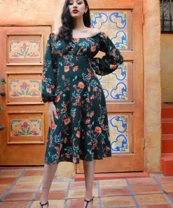 Pinupgirlclothing.com Final Sale - The Swann Dress In Hunter Floral Stretch Crepe | Pinup Couture Shop All In-Stock Items By Size