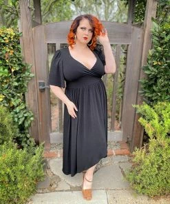 Shop All In-Stock Items By Size Final Sale - Katy Dress In Solid Black Cotton Knit | Pinup Couture