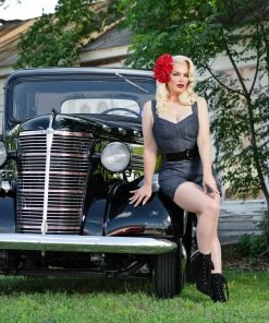 Laura Byrnes Design Final Sale - Laura Byrnes Daphne Short Overalls In Dark Blue Denim Shop All In-Stock Items By Size